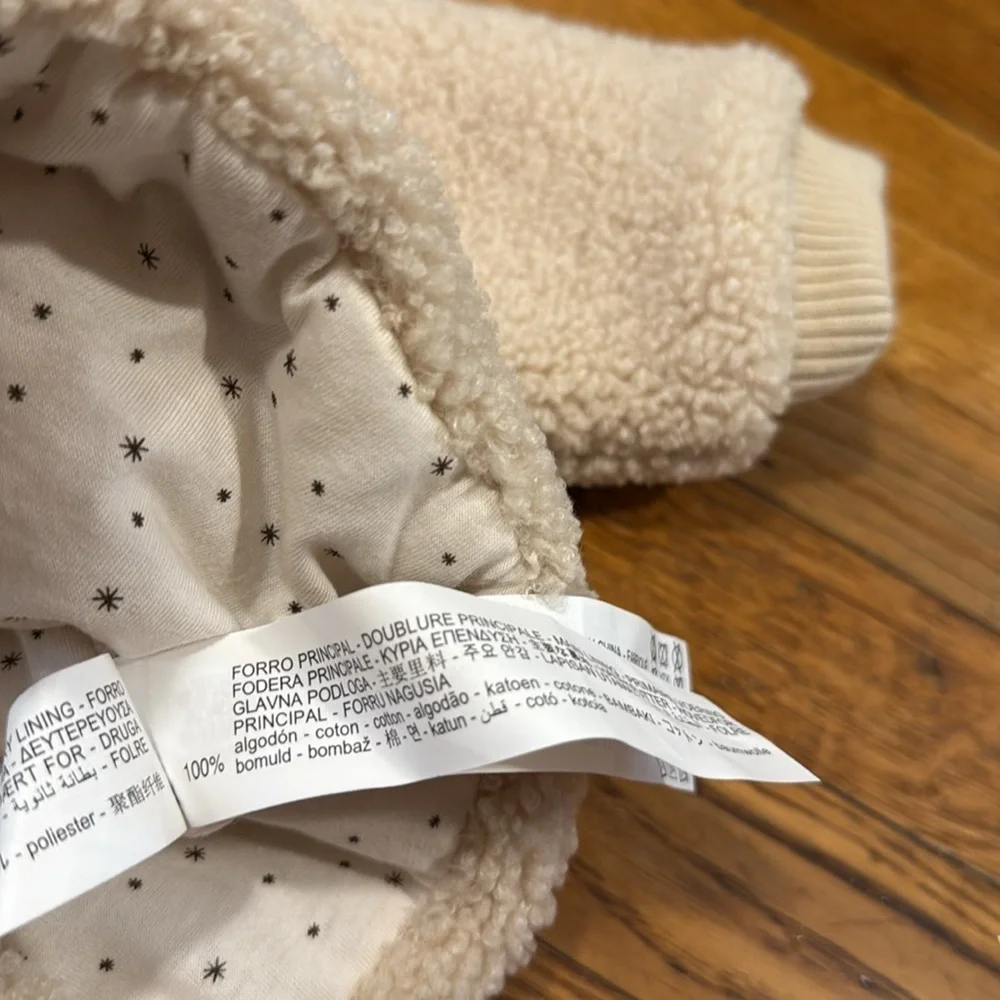 NWT zara kids cream Sherpa cotton lined button jacket fall winter 6-9